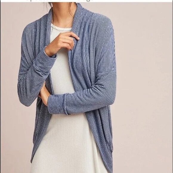 Sundry Cardigan Navy Striped Knit Open Front Cocoon Style Womens Small - Picture 12 of 12